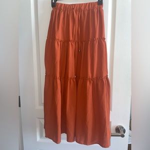 Orange high waist long summer skirt
